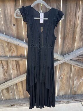 One Way Black Boho High-Low Lace Dress Flutter Sleeve Romantic Festival Size 6